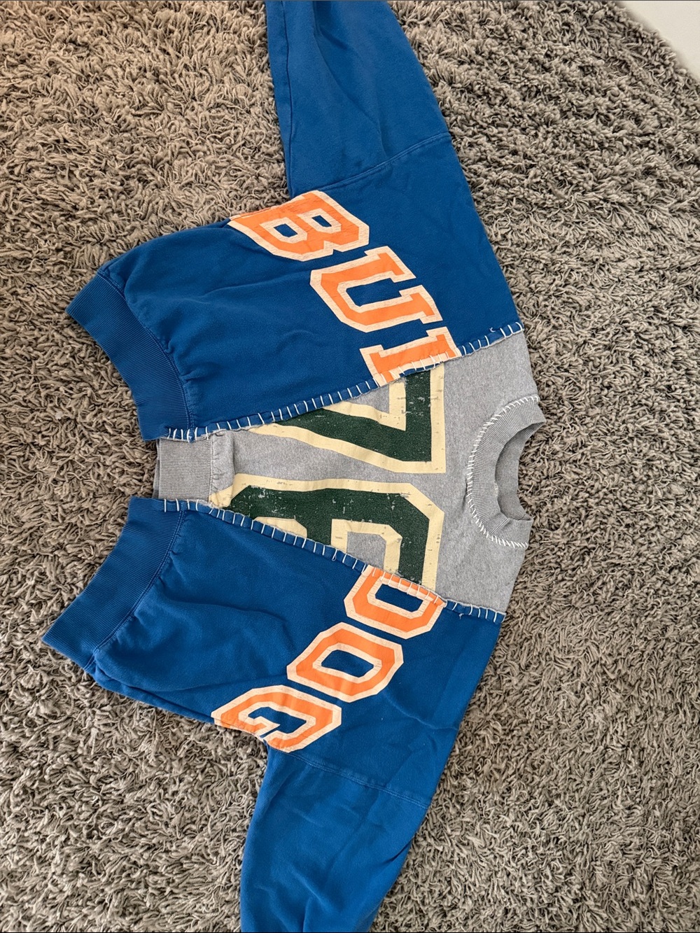 Vintage Patchwork Drop Shoulder Sweatshirt - Athletic Graphic